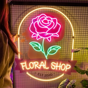 Flower Shop Logo LED Neon Sign, Custom Neon Sign, Garden Decor, Flower Bar Neon Sign, Business Decor, Flower Shop Decor, Gifts for Her