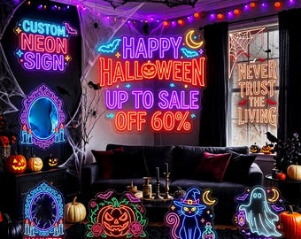 Custom Halloween Neon Sign, Spooky Party Decor, Personalized LED Wall Light, Halloween Bar Decor, Horror Room Art, Outdoor Halloween Display