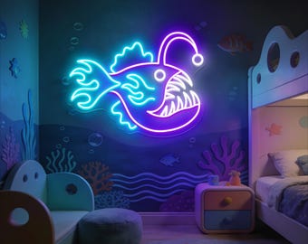 Anglerfish Neon Sign, Sea Monster LED Sign, Ocean Animal Neon Light, Colorful Anglerfish Neon Sign, Home Wall Decor, Custom Neon Sign