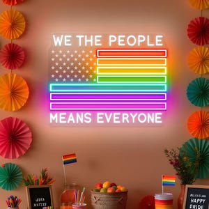 Neonowa flaga LGBT, znak We The People oznacza wszystkich Neonowa tablica Happy Pride LED, znak LED LGBT Pride Month, dekoracja tła na miesiąc dumy