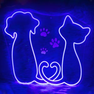 Dog and Cat Neon Sign Pet Lover LED Light Animal Wall Decor Cute Pet Memorial Sign Pet Room Light Gift for Dog & Cat Owners Paw Print Neon