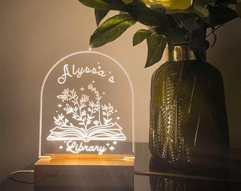 Personalized Library LED Sign Custom Acrylic Lamp Night Light Library Decor Bookshelf Sign Book Lover Gift Bookish Decor Gifts for Readers