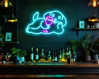 Dog Neon Sign with Wagging Tail Cute LED Wall Art Light for Pet Lovers Bar Sign Game Room Aesthetic Decor Puppy Neon Light for Home Decor