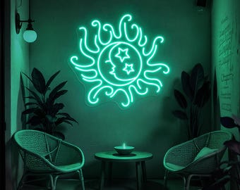 Wacky Solar Moon Neon Sign, Sun Moon Stars LED Light, Wacky Sun Wall Art, Sun Moon Patio Garden Decor, Housewarming Gifts, Custom Neon Sign