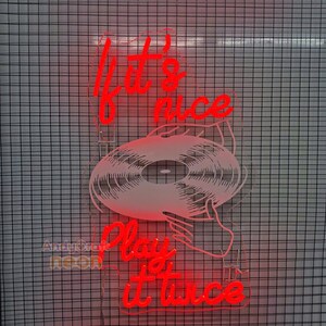 If It's Nice Play It Twice Neon Sign, Vibrant Music Led Sign, Vinyl Record Sign, Retro Vinyl Wall Decor, Music Party Neon Sign, Studio Decor image 2