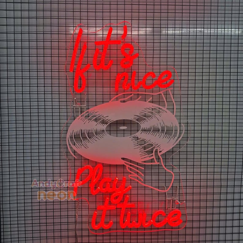 If It's Nice Play It Twice Neon Sign, Vibrant Music Led Sign, Vinyl Record Sign, Retro Vinyl Wall Decor, Music Party Neon Sign, Studio Decor image 2