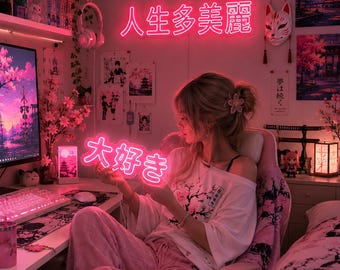 Custom Japanese Neon Sign, Personalized Hiragana Katakana Sign, Japanese Text LED Light, Anime Room Decor, Tokyo Wall Art, Game Room Decor