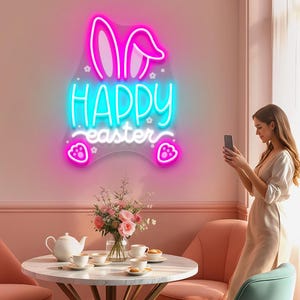 Letrero de neón de conejo de Pascua, decoración del hogar de Pascua, letrero de neón de conejo, luz de neón LED de Pascua, letrero de orejas de conejo de Pascua, decoración de pared para habitación infantil