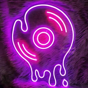Melting Vinyl Record Neon Sign, Retro Music LED Light, Vinyl Record Neon Sign, Studio Wall Art, Music Wall Décor, Custom Neon Sign image 2