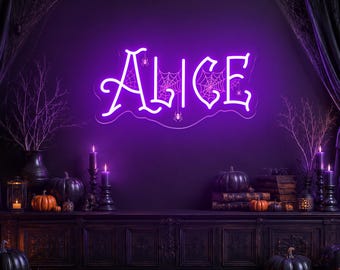 Custom Gothic Name Neon Sign with Spider Web