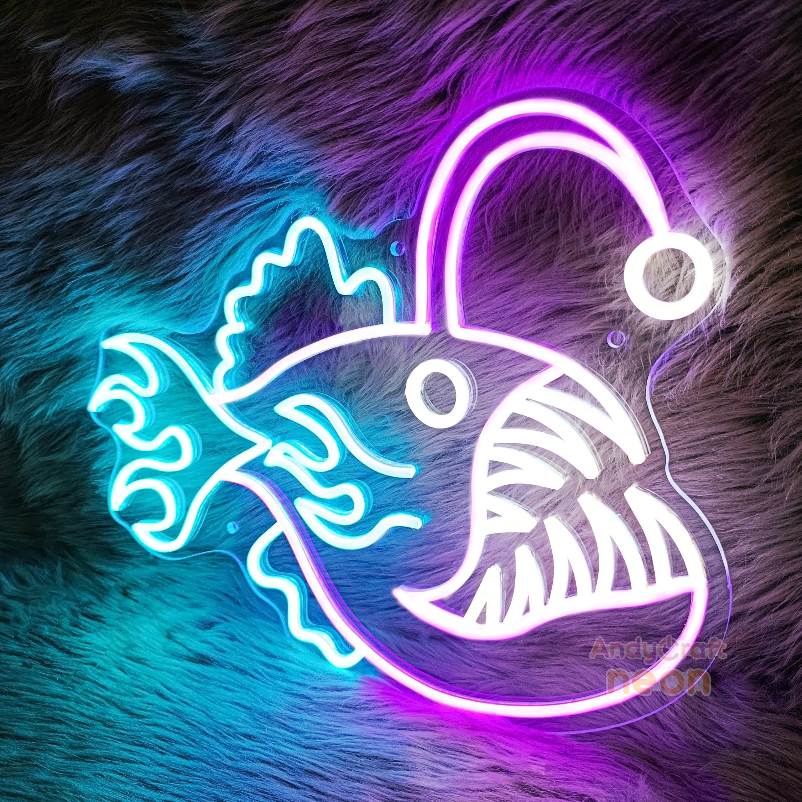 Anglerfish Neon Sign, Sea Monster LED Sign, Ocean Animal Neon Light ...