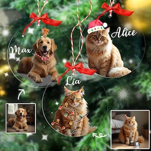 Personalized Pet Ornaments Christmas Custom Dog Gifts For Owners Cat Photo Ornament Pet Lovers Gifts Cat Memorial Ornament with Photo