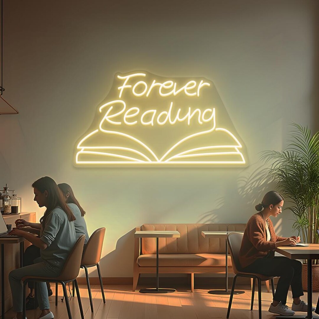 Reding Books Sign Forever Reading Neon Sign, Library Neon Sign, Reading Wall Hanging Sign ...