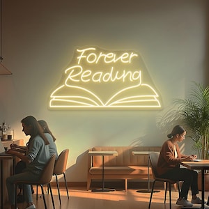 Enseigne au néon Forever Reading, Enseigne au néon de bibliothèque, Enseigne murale de lecture, Enseigne LED de lecture, Enseigne de bibliothèque, Décoration murale livresque, Cadeau pour amoureux des livres