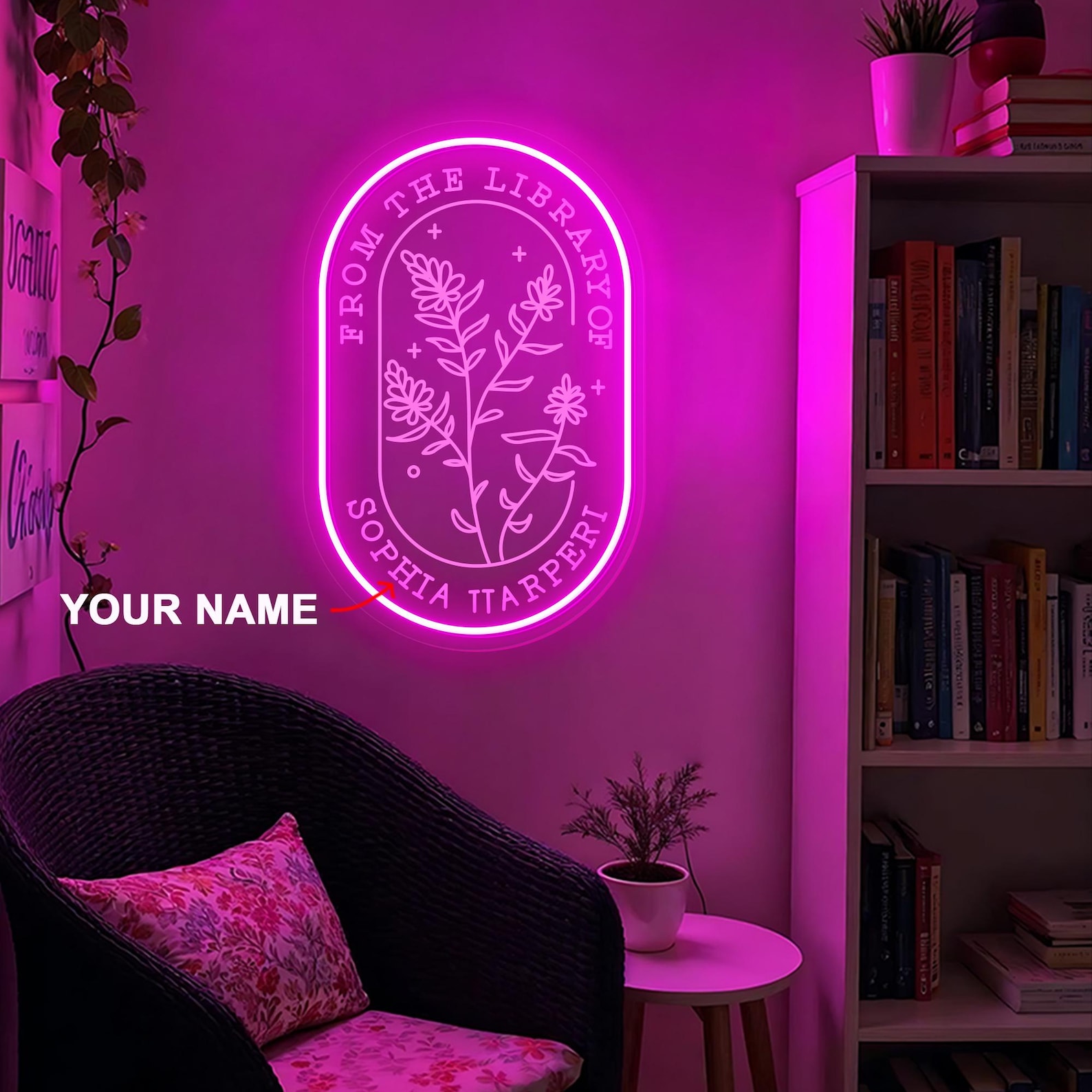 Custom Library Name LED Sign Personalized Acrylic Oval Light for Home ...