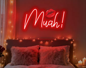 MUAH Neon Sign, Kiss LED Wall Light, Romantic Bedroom Decor, Valentine’s Day Gift, Love Wall Art, Couple Room Decoration, Custom Neon Sign