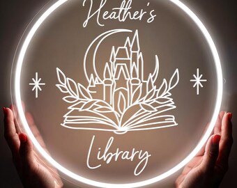 Custom Name Library Neon Sign Bookworm Gift Book Lover Gift Library Decor Home Library Sign Librarian Gift Book Nook Decor Reading Room Sign