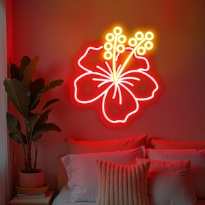 Hibiscus neonreclame Hibiscus bloem LED-neonlicht Hawaii tropische bloem LED-neonreclame bord Botanische tuin voor plan minnaar cadeau Bloemenwinkel