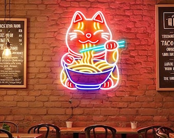 ラーメン猫ネオンサイン、和風レストラン装飾、開店祝いギフト - Etsy 日本