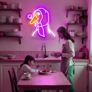 Insegna al neon a LED con anatra che indossa una bandana, luce a LED a forma di fiore di anatra, insegna al neon personalizzata con anatra divertente, arazzi accoglienti in stile cottagecore, arte in stile fattoria