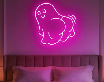 Ghost Booty Neon Sign Spooky LED Light Cute Halloween Decor Aesthetic Room Wall Art Bedroom Neon Sign Ghost Butt Light Back to School Gift