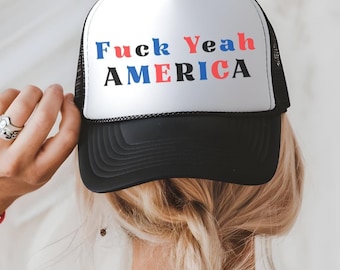 F Yeah America Trucker Caps - Patriotic USA Hat, Adjustable Snapback, Vintage Style Mesh Baseball Cap for Men & Women, 4th of July, American