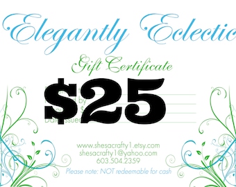 Gift Certificate - Gifts Under 25 - Last Minute Gifts