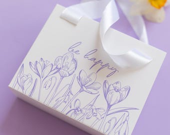 Floral Print Gift Boxes with Ribbon Handles, Product Packaging (100pcs)