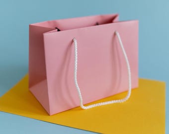 10 Pink Paper Gift Bags with Cord Handles, Weddings, Parties