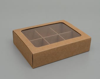 Slide Paper Box with Window, 6-Compartment Gift Box, Transparent Lid Packaging, Divided Candle Container, Chocolate Candy Presentation Box