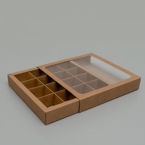 100psc Chocolates Boxes with Sections for 16 Chocolates, Slide Boxes with Transparent Lid for Presentation Products, Boxes for Candies