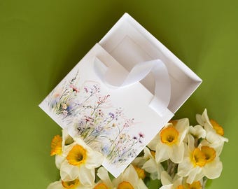 Floral Print Gift Box with Satin Handles, Business Packaging
