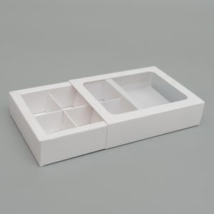 Scatola regalo bianca con finestra, confezione per caramelle divisa con scomparti, scatola per presentazione gioielli, confezione per campioni cosmetici, scatola con cassetto scorrevole