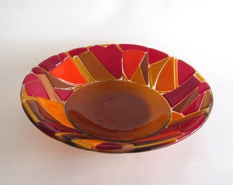 Gift for Her Glass Bowl Fused Glass Art  Bowl Orange Mosaic Round Art Glass Bowl Original Mothers Day Gifts Handmade Dish Studio Art Glass