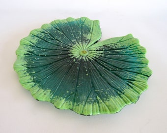 Glass Lily Pad Fused Cast Glass Sculptures Green Glass Art Dish Botanical Nature Lilypad Art Gold Dawn of Creation Glass Mothers Day Gifts