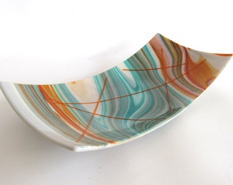 Glass Art Sushi Plate Orange Teal Fused Glass Plate Art Fused Glass Centerpiece Housewarming Gift for Her Mothers Day Gift