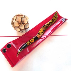 Rökelsehållare Rökelsebrännare Rubinröd Steampunk Konst Dikroiska Linjer Smält Konst Glas Rök Kulturhus Tillbehör Mystisk DawnofCreation