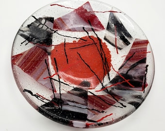 Fused Glass Rot Schwarz Herz Schale Abstrakte Art Dish Heavy Cast Glass Schwarz Fused Glass Rot Design Art Glass Handmade Gifts DawnofCreation