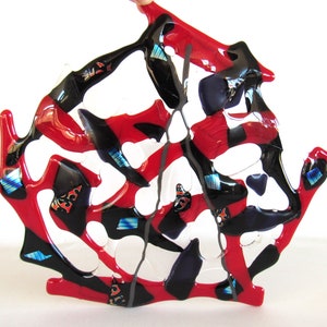 Fused Glass Wall Art Black Red Fused Glass Art Sculpture Suncatcher Outdoor Art Multicolor Recycled Wall Hanging from Dawn of Creation