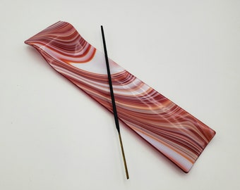 Glass Incense Holder Burnt Orange Red Insences Burner Swirl Art Lines Fused Art Glass Smoke Culture House Accessory Mystical DawnofCreati