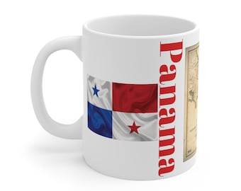 Taza Vintage Mapa de Panamá de 1912 11oz - Café, Té, Chocolate Caliente