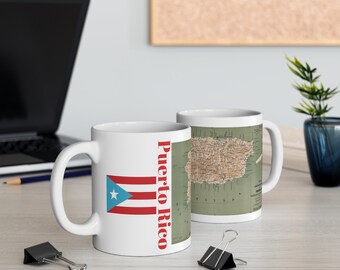 Vintage Map of Puerto Rico from 1880 Mug 11oz - Coffee, Tea, Hot Chocolate