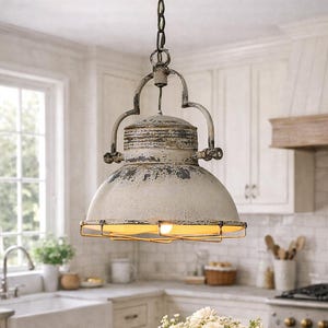Rustic Industrial Pendant Light, Vintage Farmhouse Hanging Lamp