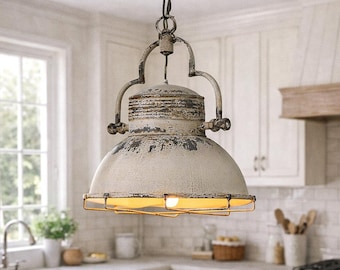 Rustic Industrial Pendant Light, Vintage Farmhouse Hanging Lamp