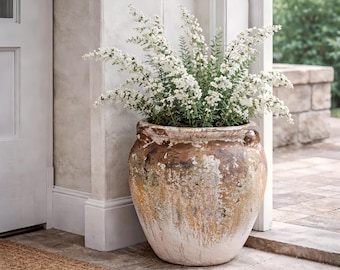 Vintage Rustic Ceramic Pot, Aged French Style