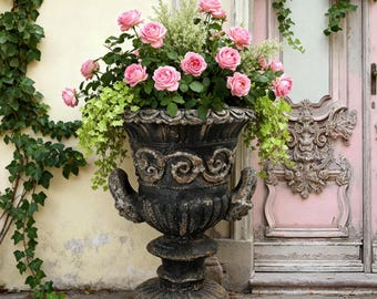 Antique Style Black Urn Planter with Handles, European Garden Planter, Classical Outdoor Decor