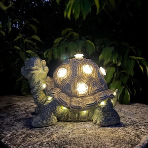 Solar Turtle Garden Statue: Vintage Outdoor Decor with Rustic Finish