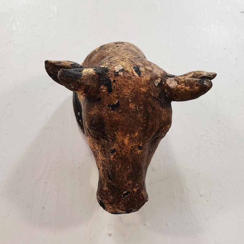 Rustic Bull Rustic Bull Head Sculpture: Antique Gold Farmhouse Decor, French ...