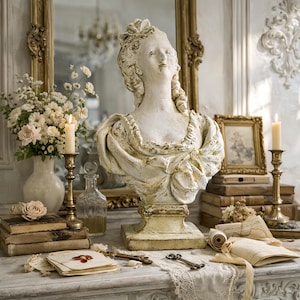 Large French Rococo Lady Bust, Vintage European Style Sculpture Decor