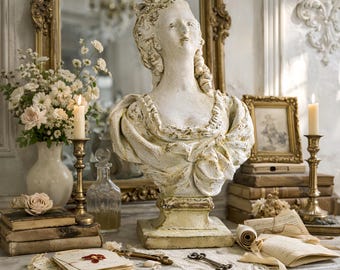 Large French Rococo Lady Bust, Vintage European Style Sculpture Decor